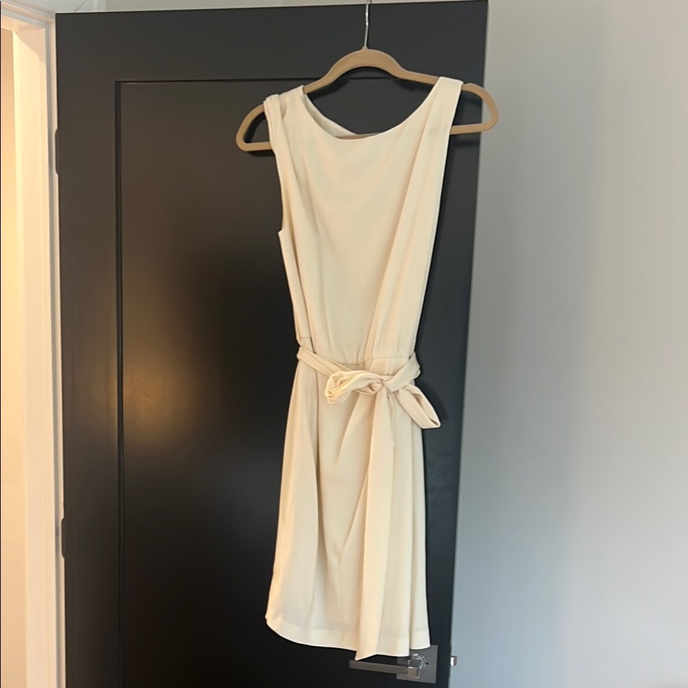 Cream Sheath Mini Dress with Scoop Neck